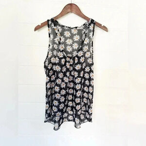 Teenbell Sheer Daisies Black Tank Top Size Medium
